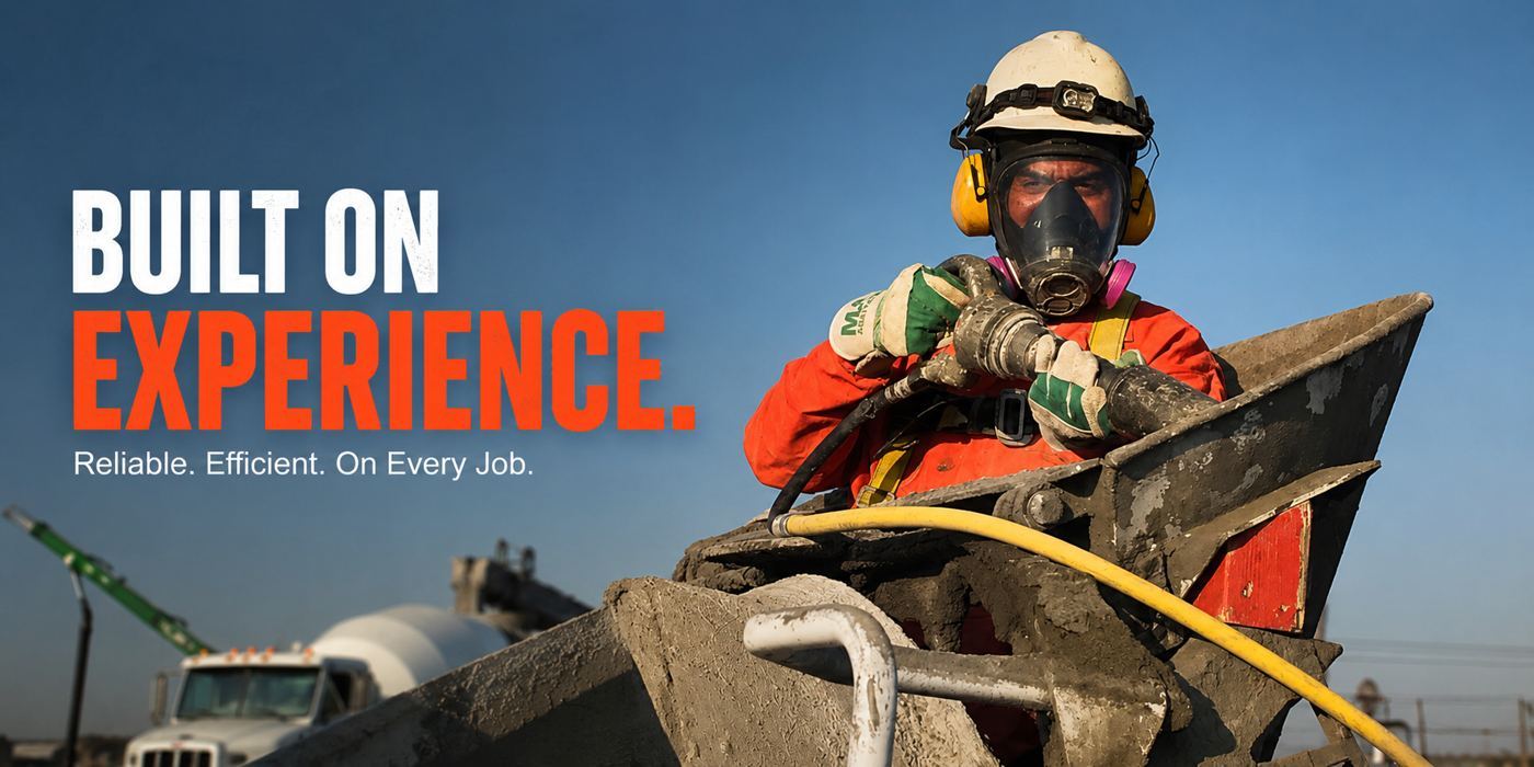 Concrete chipping technician in full PPE chipping hardened buildup from a ready mix drum for a Texas producer